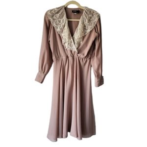 Ursula of Switzerland Sheer Tan Wrap Top Lace Collar Dress